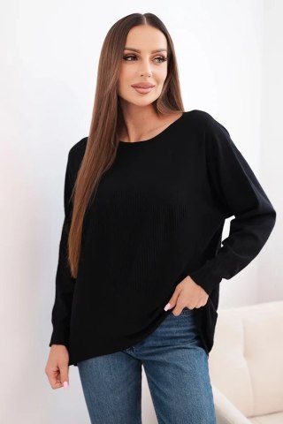 Sweter damski z dłuższym tyłem i tłoczoną gwiazdą czarny