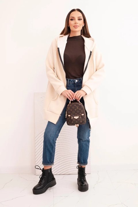 Bluza damska ocieplana bluza z kapturem i zamkiem beżowa