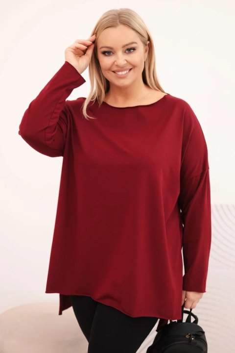 Bluzka damska Plus Size asymetryczna z długim rękawem bordowa