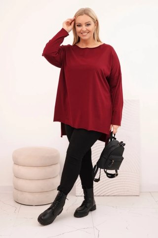 Bluzka damska Plus Size asymetryczna z długim rękawem bordowa