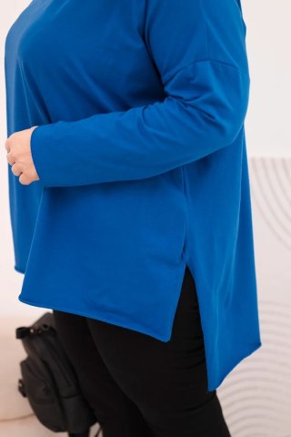 Bluzka damska Plus Size asymetryczna z długim rękawem chabrowa