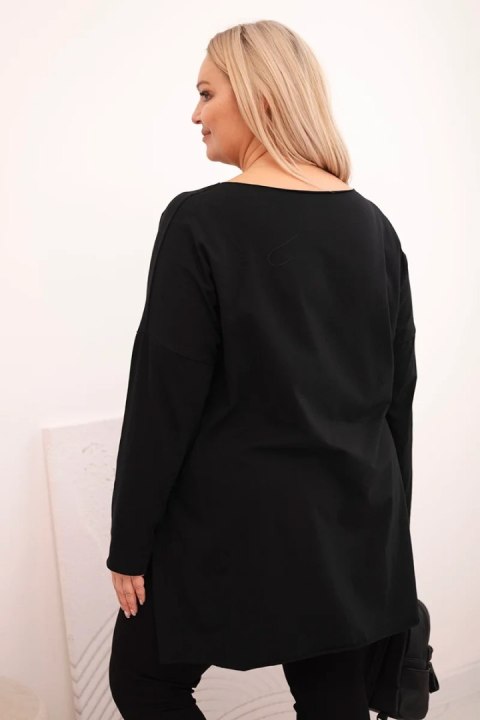 Bluzka damska Plus Size asymetryczna z długim rękawem czarna