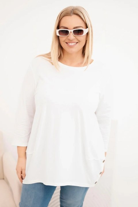 Bluzka damska Plus Size z bawełny z ozdobnymi guzikami i podwijanymi rękawami ecru