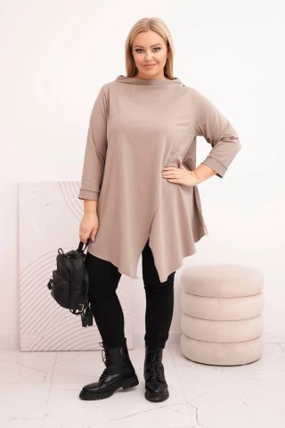 Bluzka damska bawełniana Plus Size asymetryczna z podwijanym rękawem fango
