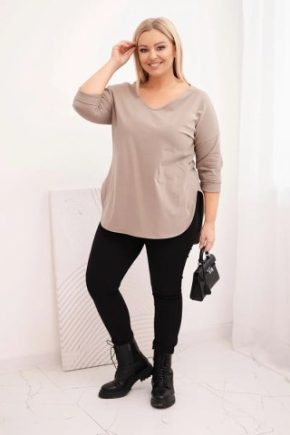 Bluzka damska bawełniana Plus Size z dekoltem V i podwijanym rękawem fango