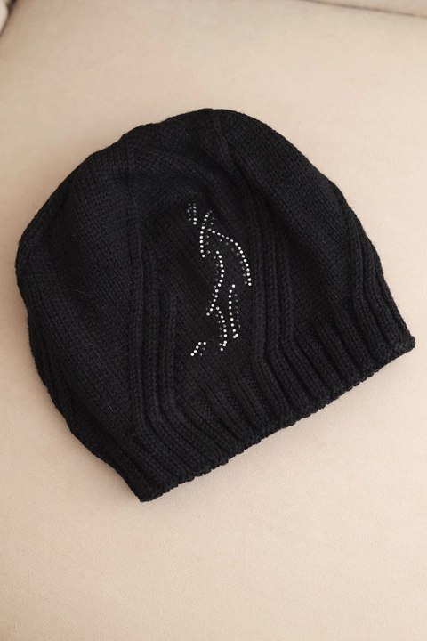 Czapka damska zimowa z wełną i zdobieniem z dżetów K480 czarna