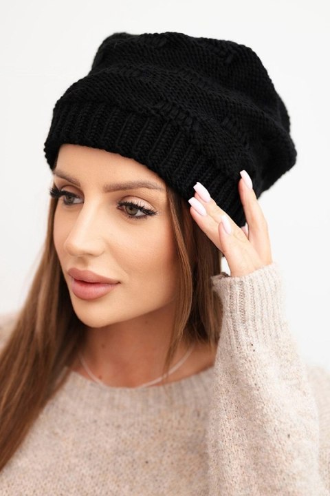 Czapka damska zimowa z wełny z ozdobnym splotem K451 czarna