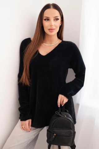 Damski sweter z wełną z dekoltem V czarny