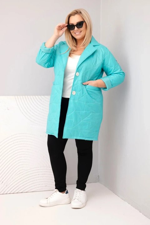 Kurtka damska Plus Size pikowana z ozdobnymi guzikami i kołnierzem ciemno miętowa