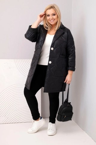 Kurtka damska Plus Size pikowana z ozdobnymi guzikami i kołnierzem czarna
