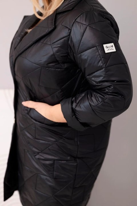 Kurtka damska Plus Size pikowana z ozdobnymi guzikami i kołnierzem czarna