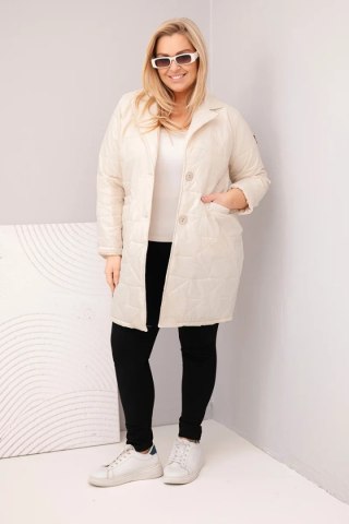 Kurtka damska Plus Size pikowana z ozdobnymi guzikami i kołnierzem jasno beżowa