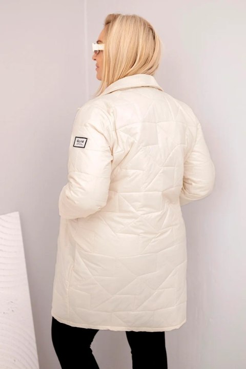 Kurtka damska Plus Size pikowana z ozdobnymi guzikami i kołnierzem jasno beżowa