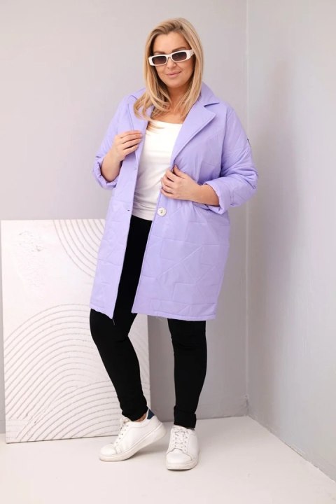 Kurtka damska Plus Size pikowana z ozdobnymi guzikami i kołnierzem jasno fioletowa