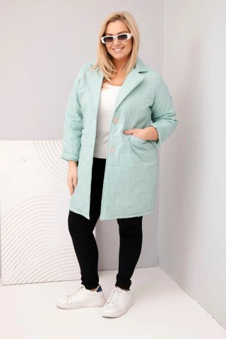 Kurtka damska Plus Size pikowana z ozdobnymi guzikami i kołnierzem jasno miętowa