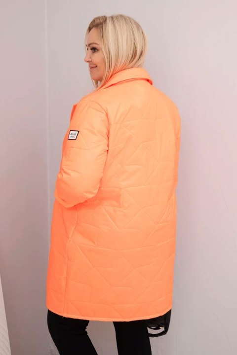 Kurtka damska Plus Size pikowana z ozdobnymi guzikami i kołnierzem pomarańczowy neon