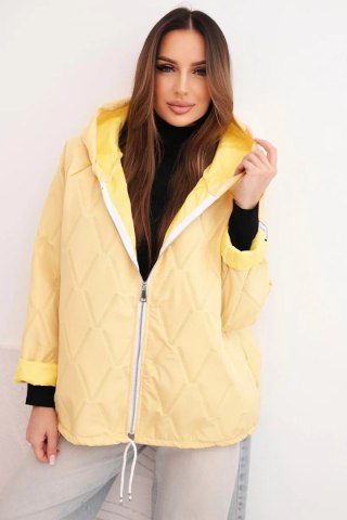Kurtka damska wiosenna pikowana z kapturem i zamkiem żółta