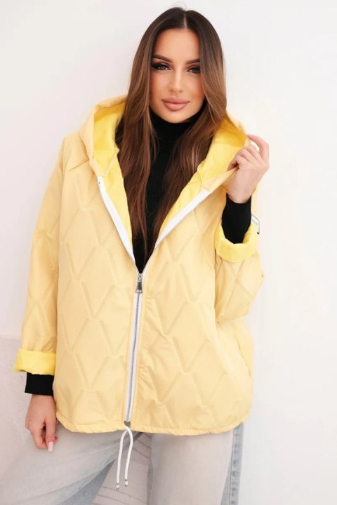 Kurtka damska wiosenna pikowana z kapturem i zamkiem żółta