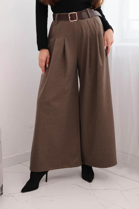 Spodnie damskie z szeroką nogawką i paskiem fango