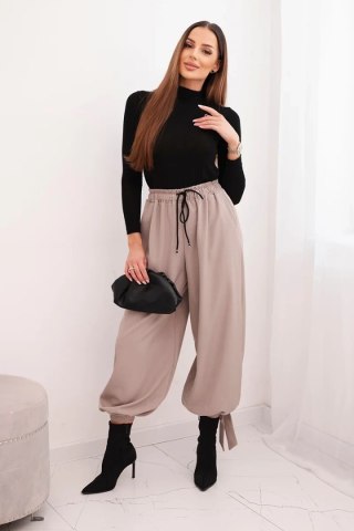 Spodnie damskie z szeroką nogawką i wiązaniem u dołu fango