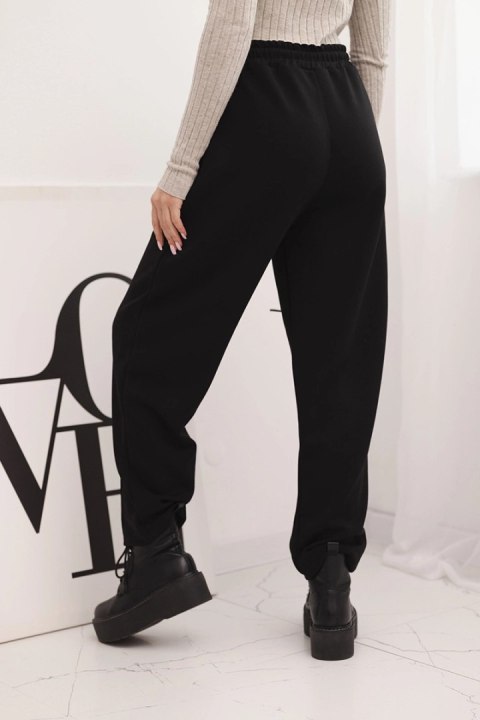 Spodnie damskie z wysokim stanem i wiązaniem w pasie czarne