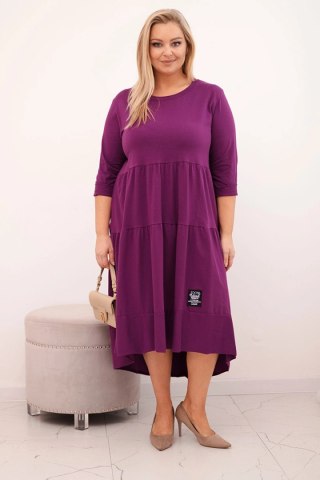 Sukienka damska bawełniana Plus Size z falbanami i podwiniętym rękawem ciemno fioletowa