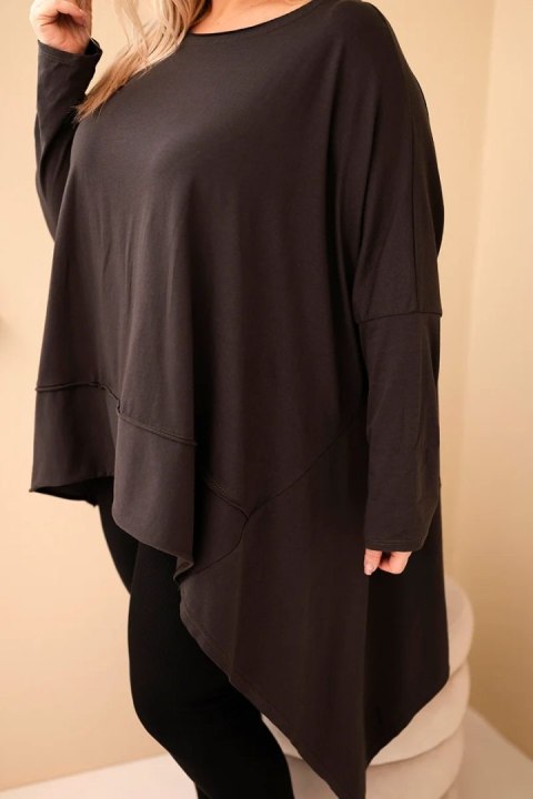 Tunika damska Plus Size z bawełny z asymetrycznym dołem brązowa