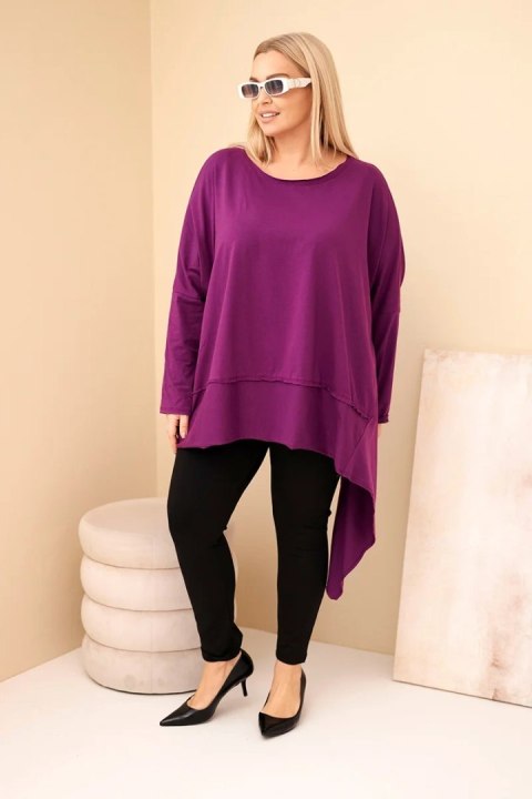 Tunika damska Plus Size z bawełny z asymetrycznym dołem ciemno fioletowa