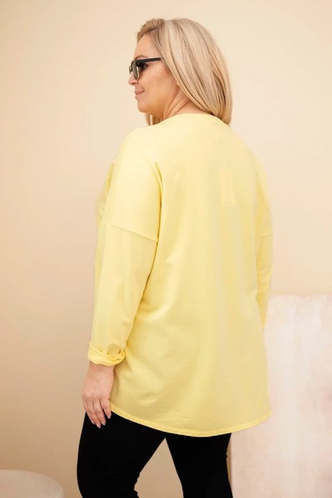 Bluzka damska Plus Size bawełniana z podwijanym rękawem i lampasem w panterkę żółty
