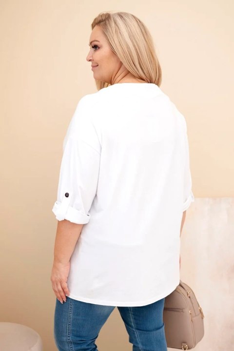 Bluzka damska Plus Size z bawełną o luźnym kroju z dekoltem wodnym biała