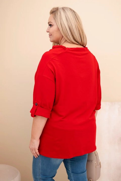 Bluzka damska Plus Size z bawełną o luźnym kroju z dekoltem wodnym czerwona