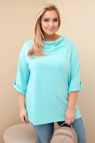 Bluzka damska Plus Size z bawełną o luźnym kroju z dekoltem wodnym miętowa