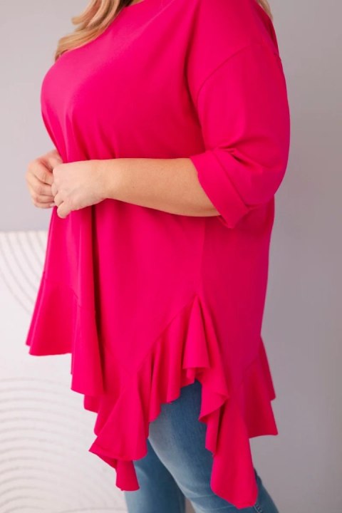 Bluzka damska Plus Size z bawełną z falbaną i rękawem podwijanym fuksja