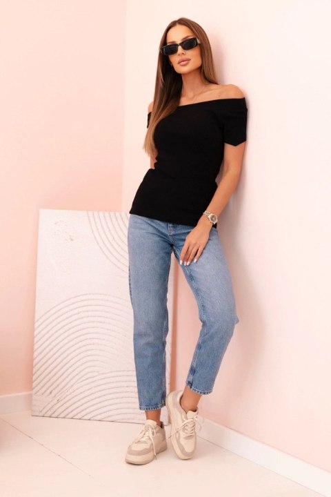 Bluzka damska prążkowana hiszpanka z krótkim rękawem czarna