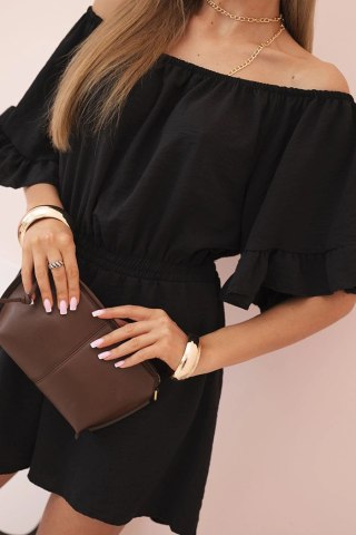 Kombinezon damski hiszpanka z falbankami i gumką w talii czarny