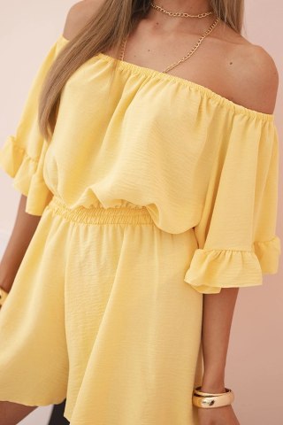 Kombinezon damski hiszpanka z falbankami i gumką w talii żółty