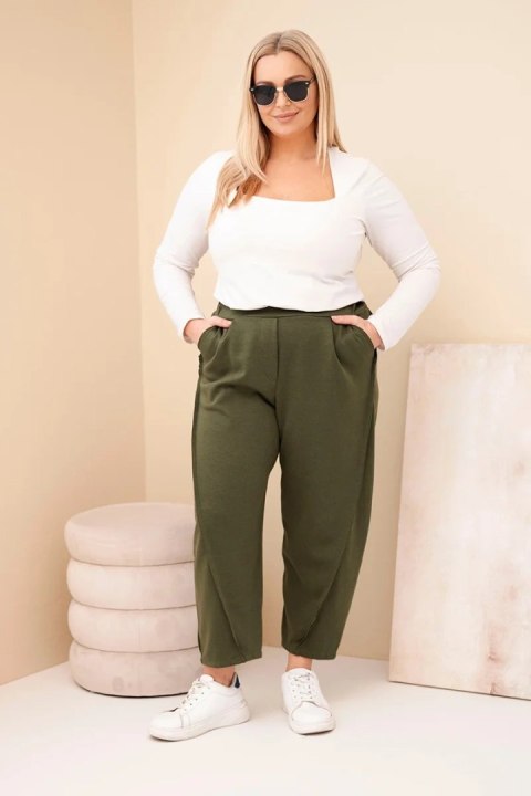 Spodnie damskie bawełniane Plus Size o luźnym kroju z wysokim stanem khaki