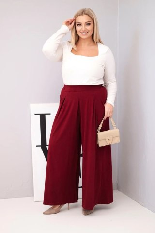 Spodnie damskie bawełniane Plus Size o szerokiej nogawce i luźnym kroju bordowe