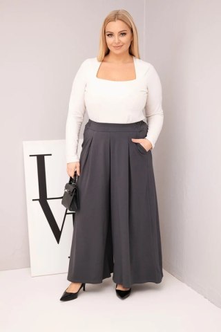 Spodnie damskie bawełniane Plus Size o szerokiej nogawce i luźnym kroju grafitowe