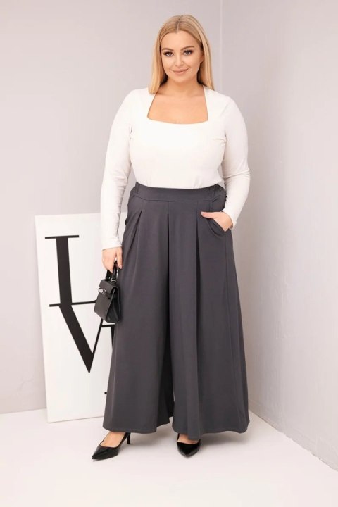 Spodnie damskie bawełniane Plus Size o szerokiej nogawce i luźnym kroju grafitowe