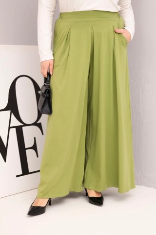 Spodnie damskie bawełniane Plus Size o szerokiej nogawce i luźnym kroju pistacjowe