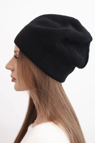 Czapka damska wełniana klasyczna gładka beanie K420 czarna