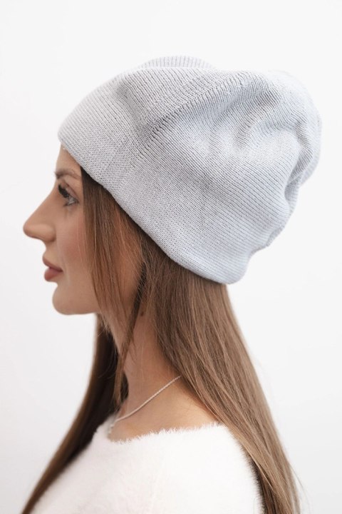 Czapka damska wełniana klasyczna gładka beanie K420 szara