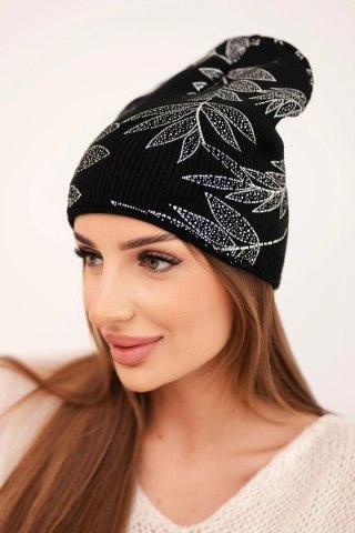 Czapka damska zimowa z moherem i połyskującym wzorem K502 czarna