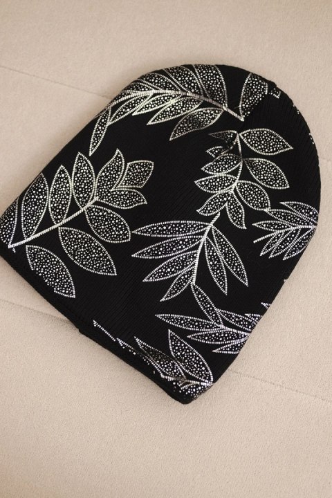 Czapka damska zimowa z moherem i połyskującym wzorem K502 czarna