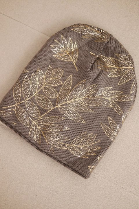 Czapka damska zimowa z moherem i połyskującym wzorem K502 fango