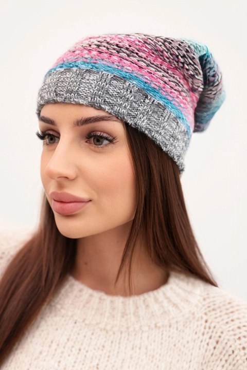 Czapka z polarem Krystyna K207 różowy+ciemny szary