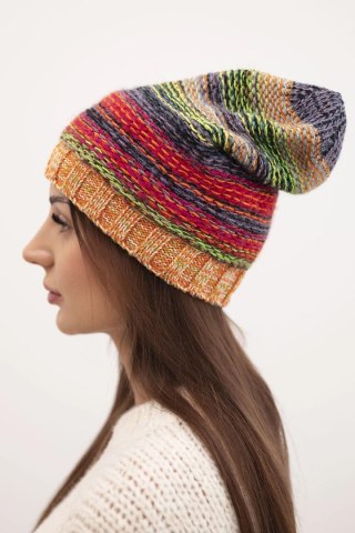 Czapka z polarem Krystyna K207 zielony neon+pomarańczowy