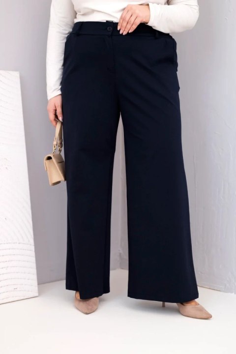 Spodnie damskie Plus Size z szeroką nogawką i wysokim stanem granatowe
