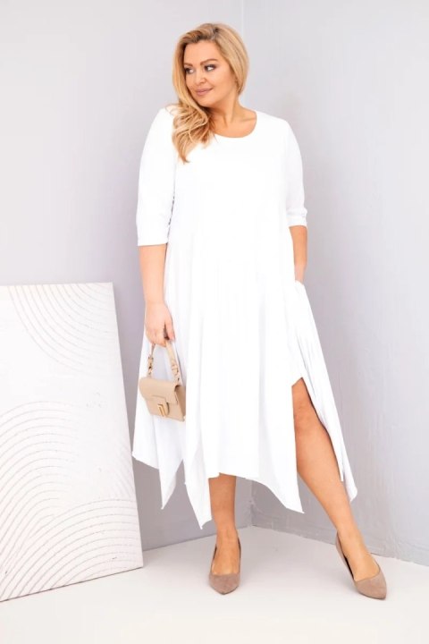 Sukienka damska bawełniana Plus Size z asymetrycznym dołem biała